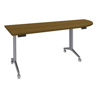 3253310387164-Table de réunion abattantes angle à droite - L200 x P80 cm - pied alu - plateau imitation noyer --0