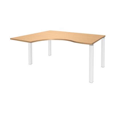 3253310164475-Bureau compact EXPRIM - L180 cm - Retour gauche - Plateau imitation Hêtre - Pieds blanc (Pieds de renfort obligatoire à rajou--0
