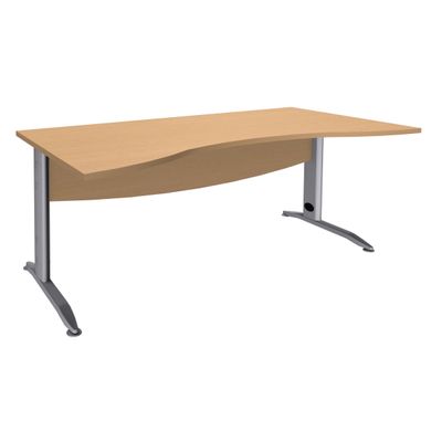 3253310149793-Bureau double vague symétrique IDRA - L180 cm - Pieds aluminium - plateau imitation Hêtre--0