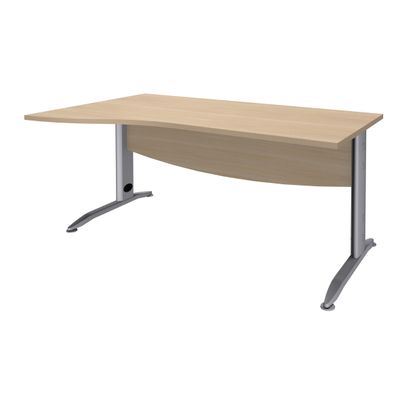 3253310150744-Bureau droit IDRA - Vague à gauche - L160 cm - Pieds alu - plateau imitation Chêne--0