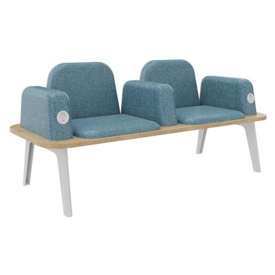3253310177499-Banquette ILO - 2 places L172xP67cm -  blanc - structure chêne clair - tissu bleu guède--0