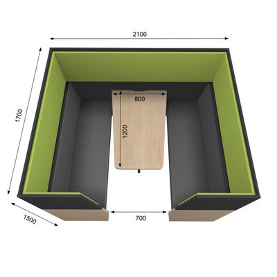 3253310170018-Box acoustique IN'TEAM - L210 x H 150 x P170 cm - 6 places avec table - structure chêne gris et carbone - pannea--4