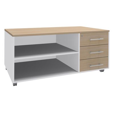 3253310145924-Console mobile EXPRIM/LOFTER/LEVEL - L120 x H63 x P60 cm - 3 tiroirs - coté Blanc - finition façade et dessus imita--0