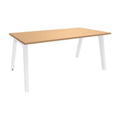 3253310161894-Bureau simple STEELY - L120 cm - Pieds blanc - plateau imitation Hêtre--0