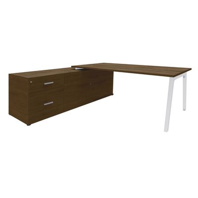 3253310392489-Bureau STEELY Manager - L180 x P100 x H72,5 cm - console retour à gauche (2 tiroirs) L200 x P60 x H72,5 cm - pieds blanc - platea--0