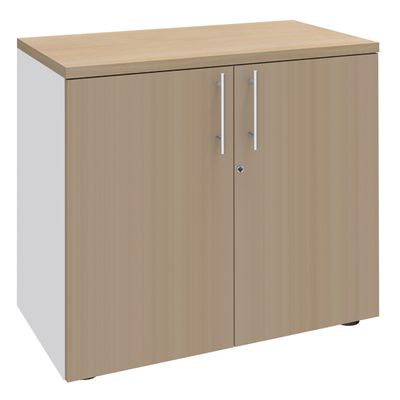3253310134393-Armoire basse IDRA/DUAL - H72 x L80 x P47 - 2 portes - Corps blanc - Dessus et portes imitation Chêne --0