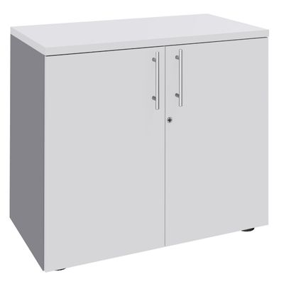 0404000124016-Armoire basse IRIS - H72 x L80 x P47 - 2 portes - Corps aluminium - Dessus et portes Blanc perle--0