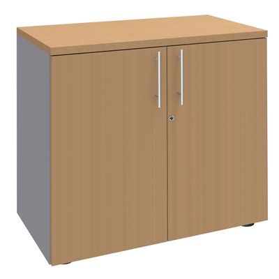 0404000124030-Armoire basse IRIS - H72 x L80 x P47 - 2 portes - Corps aluminium - Dessus et portes imitation Hêtre--0