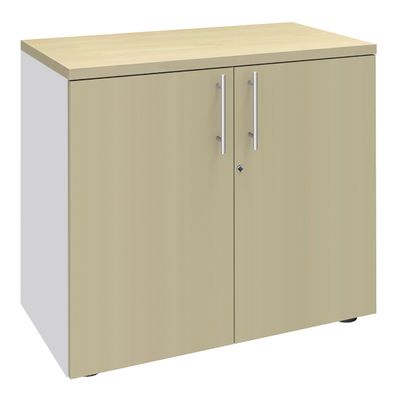 0404000124511-Armoire basse EXPRIM/LOFTER/LEVEL - H72 x L80 x P47 - 2 portes - Corps Blanc perle - Dessus et portes i--0