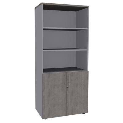 3253310161788-Bibliothèque IDRA/DUAL  avec 2 portes basses - L80 x H180 x P47 - Corps alu - Portes et dessus imitati--0