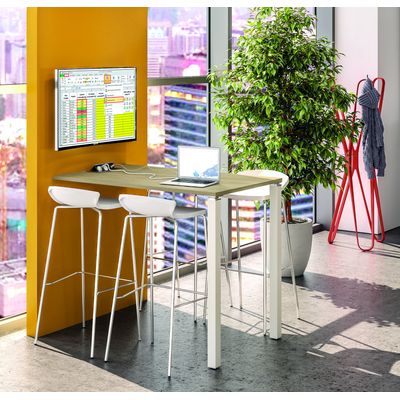3253310166585-Table Lounge 2 Pieds - L80xH105xP80 cm - Pieds blanc - plateau imitation hêtre--1