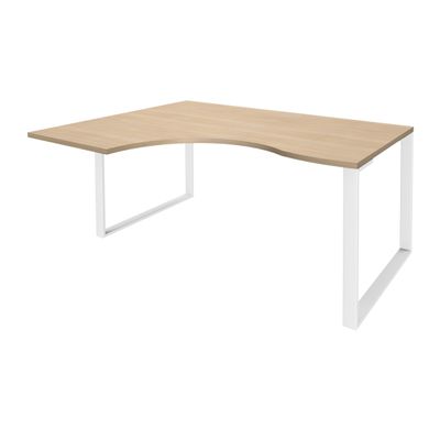 0404000123255-Bureau compact LOFTER - L160 cm - Retour à gauche - Plateau imitation chêne clair - pied Blanc - (pied de renfort obligatoire à rajou--0