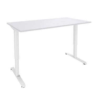 3253310160224-Bureau LEVEL - Bureau éléctrique - L120 - pied blanc - plateau Blanc perle--0