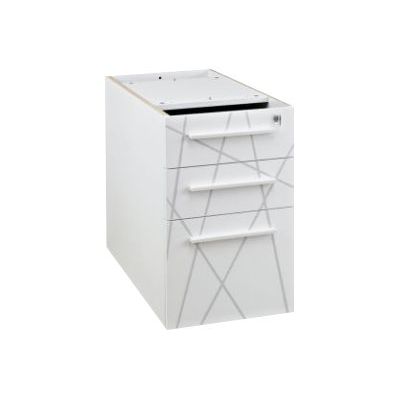 3483600482839-Caisson bout de bureau SUNDAY blanc + top L95 cm imitation noyer - P 60 cm - 3 tiroirs-Angle gauche-0
