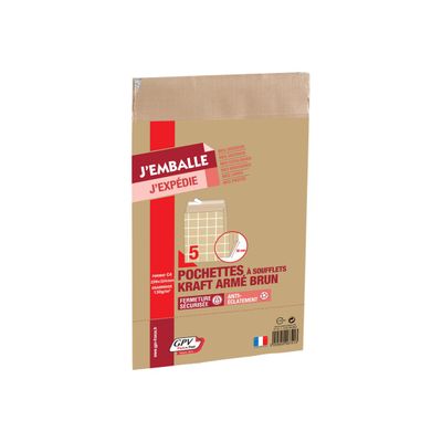 0400000396200-GPV Pack'n Post - 5 Pochettes kraft armé à soufflets - C4 229 x 324 mm - 130 gr - bande a-Angle gauche-0