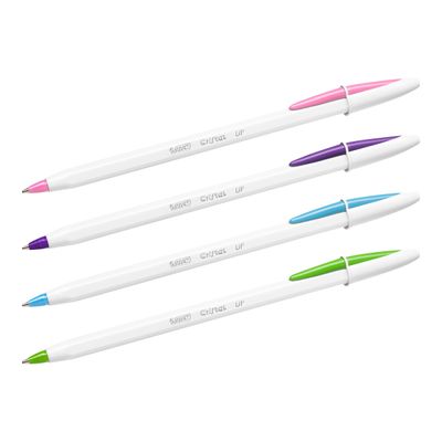 3086123498341-BIC Cristal UP - 20 Stylos à bille - couleurs fantaisies assorties - pointe moyenne (1,2 m-Angle gauche-3