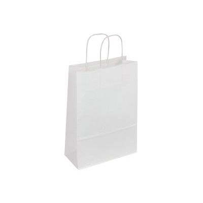 3135250985450-50 Sacs cadeau kraft - poignées torsadées - 18 cm x 8 cm x 22 cm - blanc-Angle gauche-0