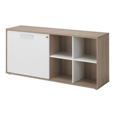3483600765512-Crédence ARPE - L158 x H74 x P41 - 1 porte coulissante - Chêne et blanc-Angle droit-0