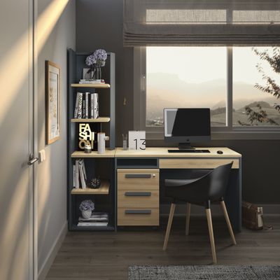 3483601088849-Bibliothèque ARCADE -  L60 x H182 x P45 - 4 étagères - chêne/anthracite--3