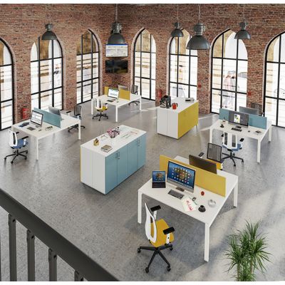 0404000122029-Bureau Bench IRIS - L180 cm - Plan de départ - Pieds blanc - plateau imitation Erable--2