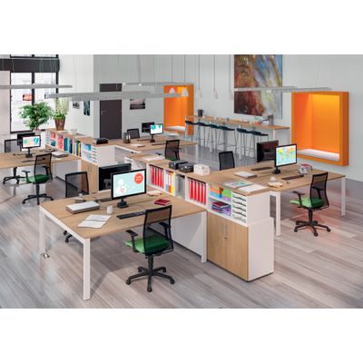 0404000122029-Bureau Bench IRIS - L180 cm - Plan de départ - Pieds blanc - plateau imitation Erable--1