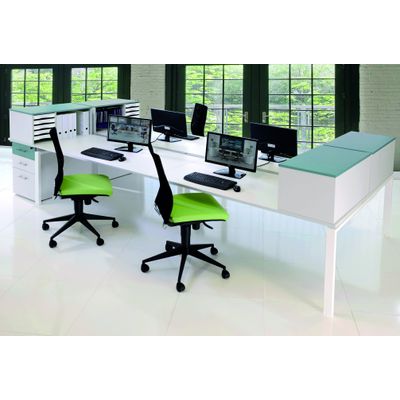 3253310520080-Bureau Bench IRIS - L140 cm - Plan suivant - Pieds blanc - plateau imitation noyer--1
