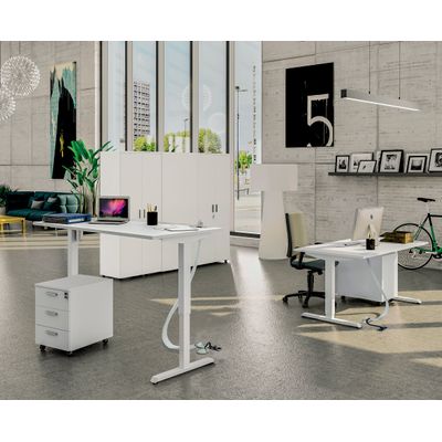 3253310160224-Bureau LEVEL - Bureau éléctrique - L120 - pied blanc - plateau Blanc perle--1