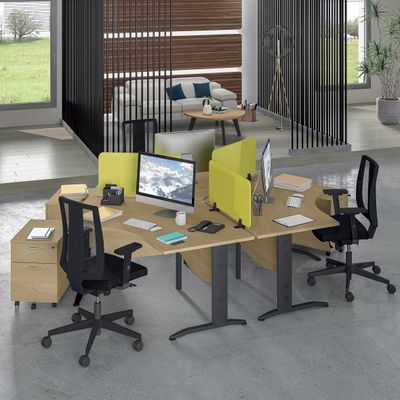3253310149908-Bureau symétrique 120° IDRA - L185 cm - Pieds anthracite - plateau imitation Hêtre--1