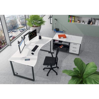 0404000123903-Bureau vague symétrique LOFTER - L180 cm - Plateau imitation Hêtre - pied Carbone--1