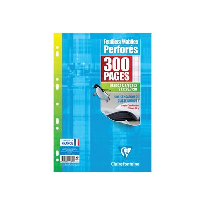 3329680117516-Clairefontaine - feuillets mobiles - 300 pages - A4 - grands carreaux (Seyes) - perforées-Avant-0