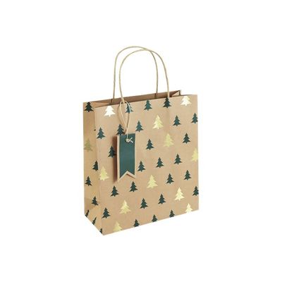 5033601007937-Clairefontaine - Sac cadeau kraft - sapins vert et or - 21,5 cm x 10,2 cm x 25,3 cm-Angle gauche-0