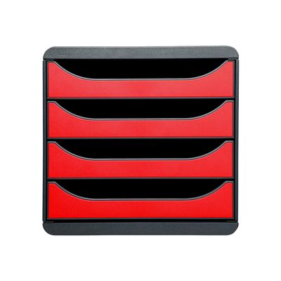 9002493423206-Exacompta BigBox - Module de classement 4 tiroirs - noir/rouge carmin-Avant-0