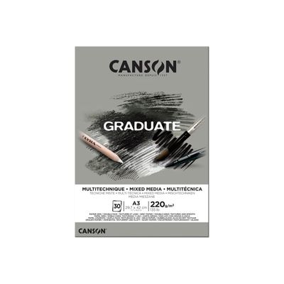 3148950021137-Canson Graduate Mix Media - Bloc dessin - 30 feuilles - A3 - 220 gr - gris-Avant-0