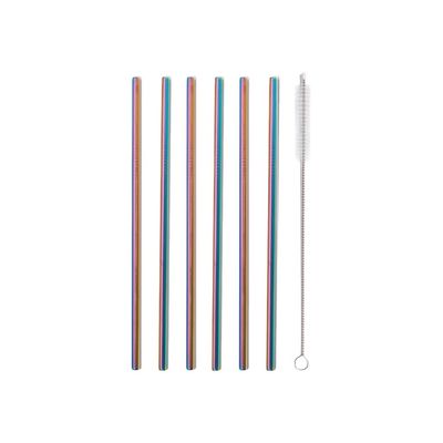3760240784555-Little Balance - 6 Pailles inox arc-en-ciel - 26 cm - avec goupillon de nettoyage-Avant-0