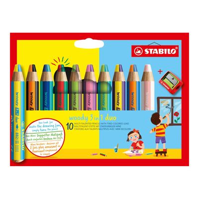 4006381568487-STABILO woody 3 in 1 duo - pack de 10 crayons de couleur - couleurs assorties-Avant-0