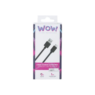 3571211393443-Bigben WOW - câble de charge et de synchronisation USB/USB-C - 1 m - noir-Avant-1