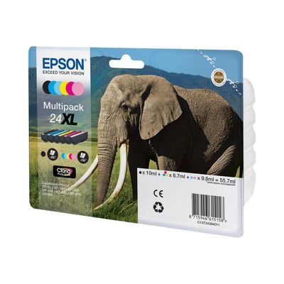 0000005111848-Epson 24XL Elephant - Pack de 6 - noir, cyan, magenta, jaune, cyan clair, magenta clair - ca-Angle droit-0
