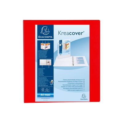3130635518452-Exacompta Kreacover - Classeur à anneaux personnalisable - Dos 86 mm - A4 Maxi - rouge - 3 pochet-Avant-0