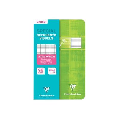 3329680036961-Clairefontaine Metric - Cahier pour déficients visuels - 11 x 17 cm - 96 pages - Grands carreaux noirs agrandis - Disponible -Avant-4