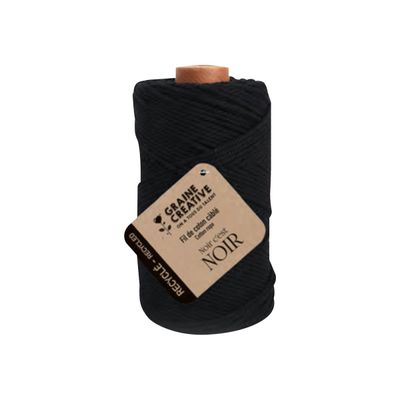 3532432001296-Graine Creative - Cordon de macramé - diamètre de 2 x 100 m - noir - coton recyclé-Avant-0