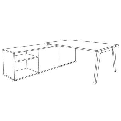 3253310163423-Bureau STEELY Manager - L180 x P100 x H72,5 cm - console retour à gauche (2 tiroirs) L200 x P60 x H72,5 cm - pieds carbone - plateau imit--3