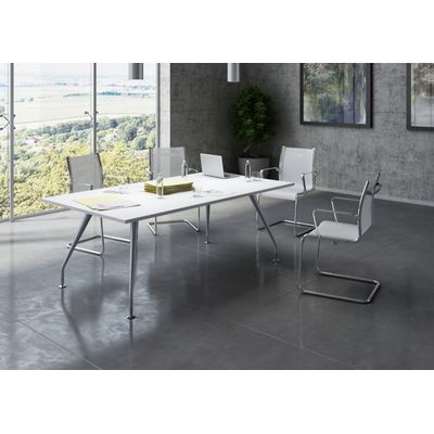 2012349514801-Table de réunion PLAZA - L200 x H72 x P90 - Pieds métal - Plateau blanc--1