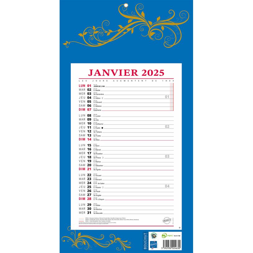 3592930026924-Calendrier bloc mensuel à feuillets année civile BOUCHUT "409 Bleu" 19 x 36 cm 70 %-P_22611_1-0