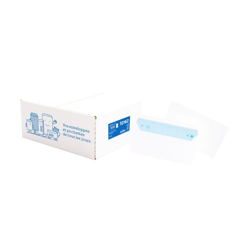 3240180101624-La Couronne - 500 Enveloppes DL 110 x 220 mm - 80 gr - sans fenêtre - blanc - bande auto-adh
