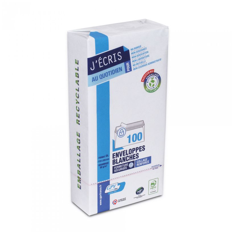 3250650066247-GPV - 100 Enveloppes DL 110 x 220 mm - 80 gr - sans fenêtre - blanc - bande adhésive-P_40514_1-0