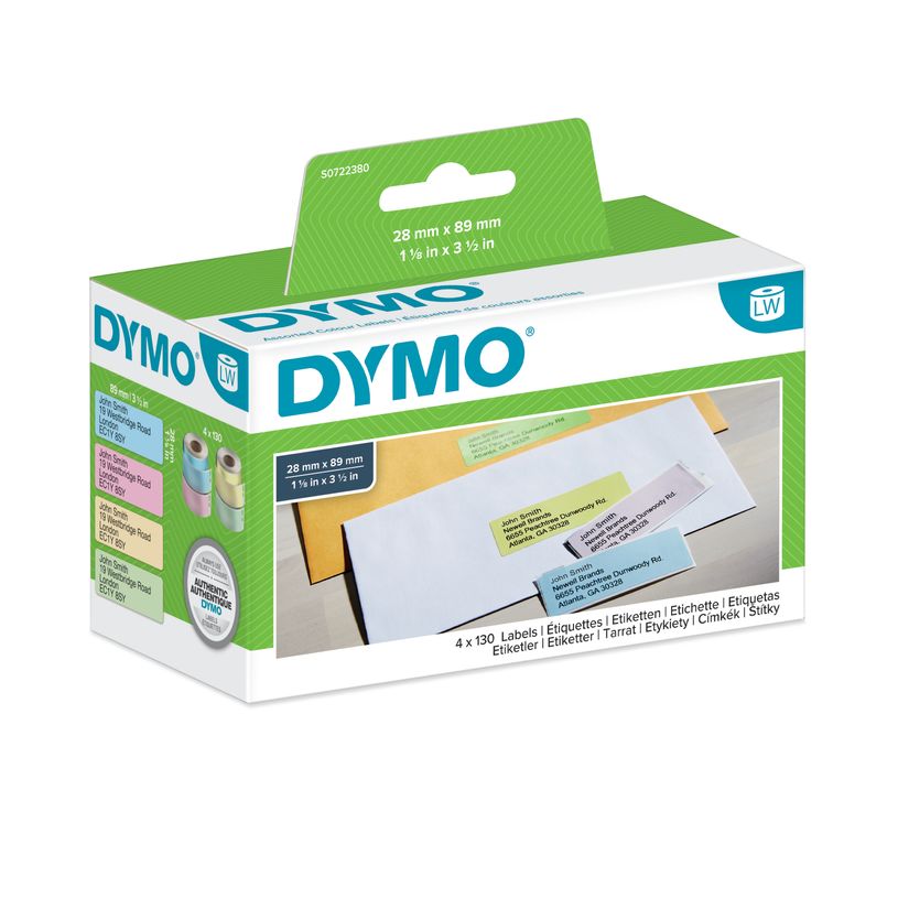 5411313990110-Dymo LabelWriter  - Ruban d'étiquettes auto-adhésives - 4 rouleaux de 130 étiquettes (28 x 89 mm) - fond bleu, fond rose, fond jaune et-P_99011_6-0