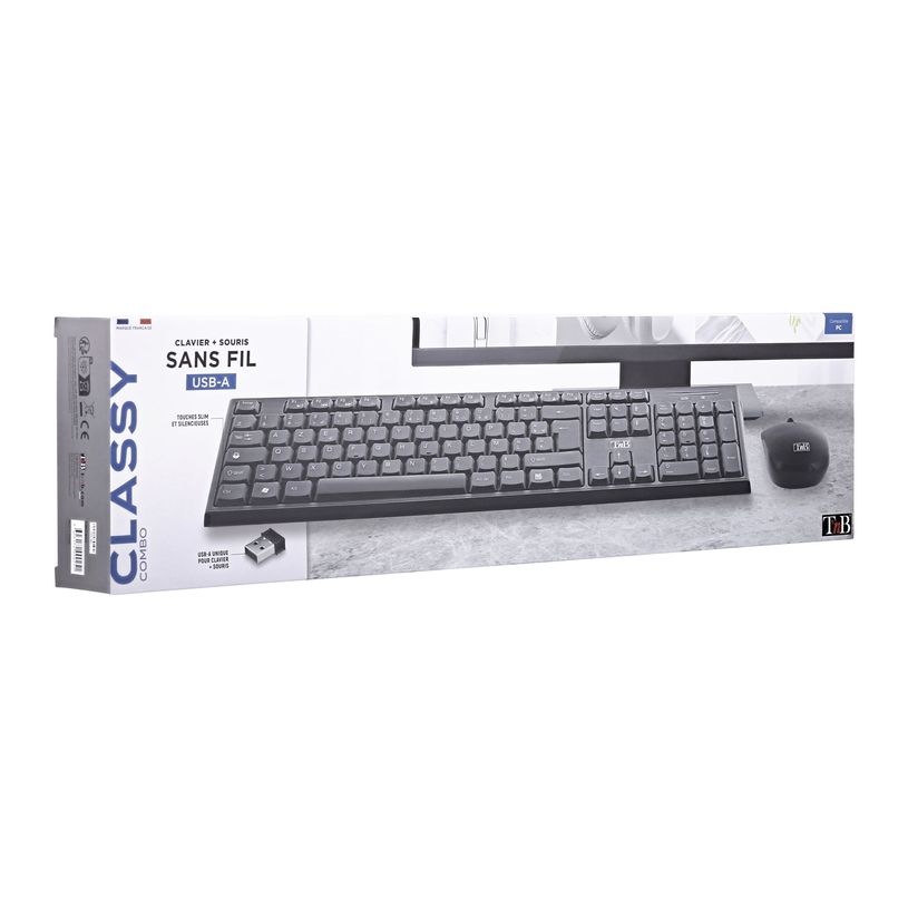 3303170090251-T'nB CLASSY - Pack clavier + souris sans fil - noir--10