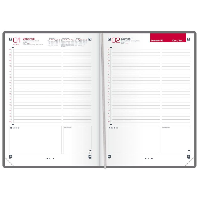 3147280122187-Agenda à élastique Oxford Flowers - 1 jour par page - 15 x 21 cm - disponible dans différentes coule--1
