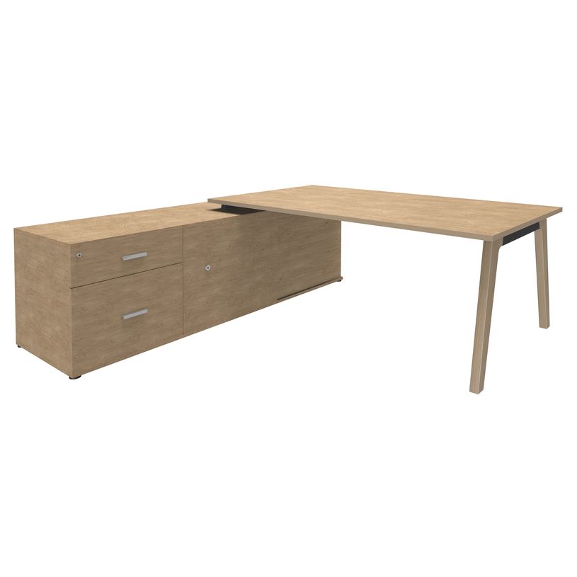 3253310171831-Bureau WOODY Manager - L210 x P100 x H72,5 cm - console retour à gauche L200 x P60 cm - pieds carbone - -P_400001890_1-0