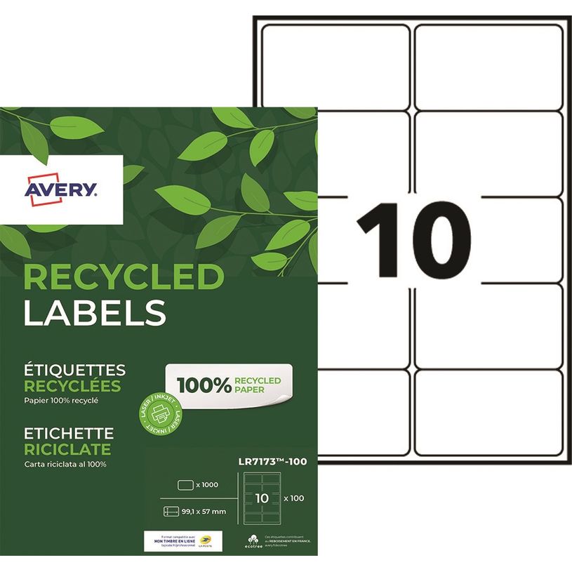 5014702138393-Avery - 1000 Étiquettes adresse recyclées blanches - 99,1 x 57 mm - Impression laser - r-P_400002012_2-0